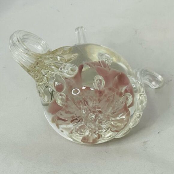 VINTAGE Joe Rice St Clair Glass Teapot Ring Holder Paperweight Pink Flowers Exce - Picture 6 of 7